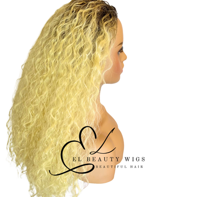 WIG | Blonde Wig | Long Curly Wig | Natural-Looking Wig for Women | Easy Wear Human Hair Blend Wig