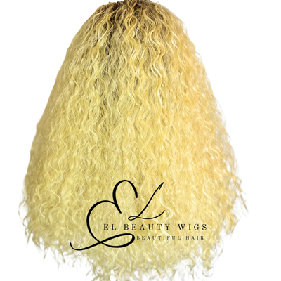WIG | Blonde Wig | Long Curly Wig | Natural-Looking Wig for Women | Easy Wear Human Hair Blend Wig