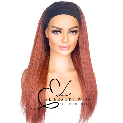 WIG | Red Wig | Headband Wig | Long Straight Wig | Natural-Looking Wig for Women | Easy Wear Human Hair Blend Wig