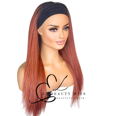 WIG | Red Wig | Headband Wig | Long Straight Wig | Natural-Looking Wig for Women | Easy Wear Human Hair Blend Wig