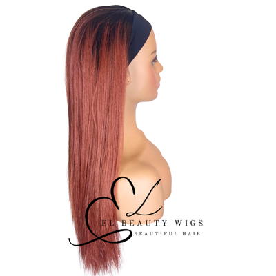 WIG | Red Wig | Headband Wig | Long Straight Wig | Natural-Looking Wig for Women | Easy Wear Human Hair Blend Wig