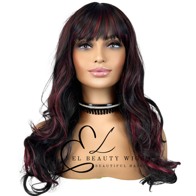 WIG | Black Wig | Burgundy Wig | Long Black Wig | Natural-Looking Wig for Women | Easy Wear Synthetic Wig