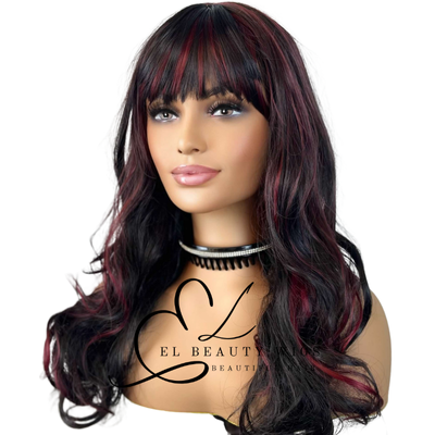 WIG | Black Wig | Burgundy Wig | Long Black Wig | Natural-Looking Wig for Women | Easy Wear Synthetic Wig