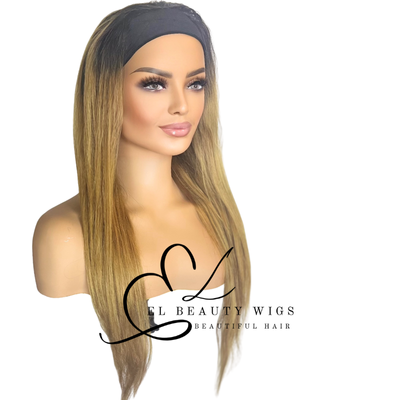 WIG | Golden Blonde Wig | Headband Wig | Natural-Looking Wig for Women | Easy Wear Human Hair Blend Wig