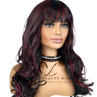 WIG | Black Wig | Burgundy Wig | Long Black Wig | Natural-Looking Wig for Women | Easy Wear Synthetic Wig