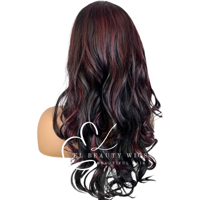 WIG | Black Wig | Burgundy Wig | Long Black Wig | Natural-Looking Wig for Women | Easy Wear Synthetic Wig