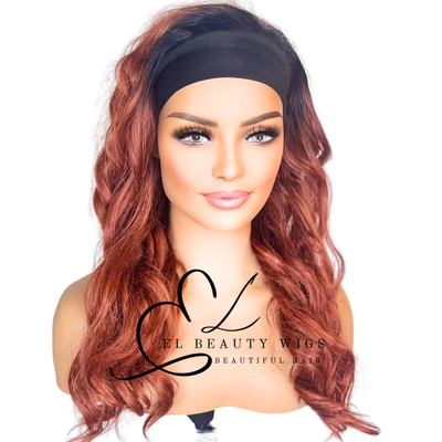WIG | Red Wig | Headband Wig | Natural-Looking Wig for Women | Easy Wear Human Hair Blend Wig