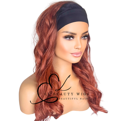 WIG | Red Wig | Headband Wig | Natural-Looking Wig for Women | Easy Wear Human Hair Blend Wig