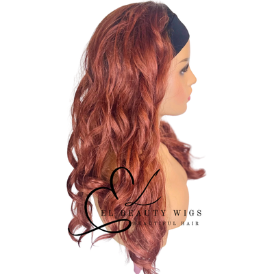 WIG | Red Wig | Headband Wig | Natural-Looking Wig for Women | Easy Wear Human Hair Blend Wig
