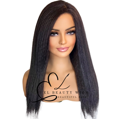 WIG | Black Wig | Kinky Straight Wig | Natural-Looking Wig for Women | Easy Wear Human Hair Blend Wig