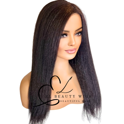 WIG | Black Wig | Kinky Straight Wig | Natural-Looking Wig for Women | Easy Wear Human Hair Blend Wig