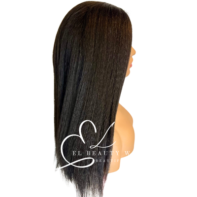 WIG | Black Wig | Kinky Straight Wig | Natural-Looking Wig for Women | Easy Wear Human Hair Blend Wig