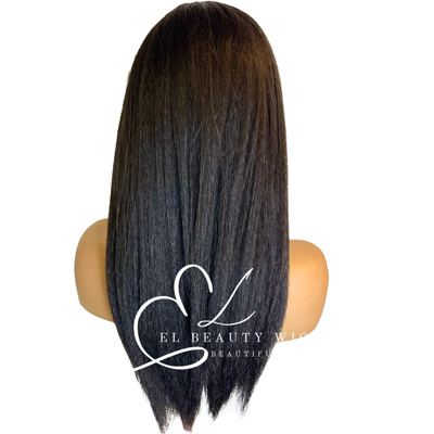 WIG | Black Wig | Kinky Straight Wig | Natural-Looking Wig for Women | Easy Wear Human Hair Blend Wig