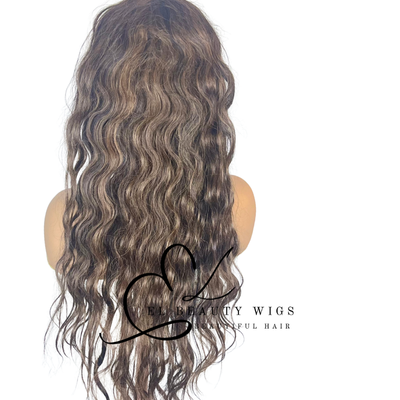 WIG | Brown Wig | Headband Wig | Long Curly Wig | Long Brown Wig | Natural-Looking Wig for Women | Easy Wear Human Hair Blend Wig