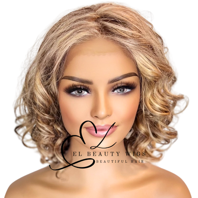 WIG | Blonde Wig | Curly Blonde Wig | Natural-Looking Wig for Women | Easy Wear Human Hair Blend Wig