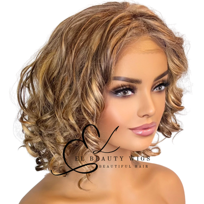 WIG | Blonde Wig | Curly Blonde Wig | Natural-Looking Wig for Women | Easy Wear Human Hair Blend Wig