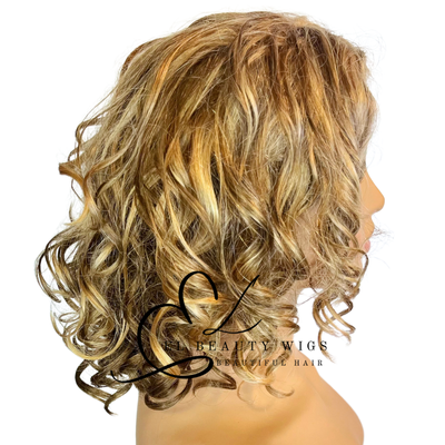 WIG | Blonde Wig | Curly Blonde Wig | Natural-Looking Wig for Women | Easy Wear Human Hair Blend Wig
