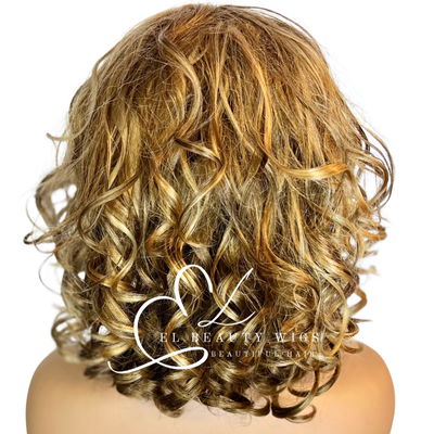 WIG | Blonde Wig | Curly Blonde Wig | Natural-Looking Wig for Women | Easy Wear Human Hair Blend Wig