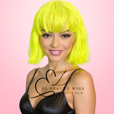 WIG | Neon Wig | Green Wig | Yellow Wig | Costume Wig | Natural-Looking Wig for Women | Easy Wear Synthetic Wig