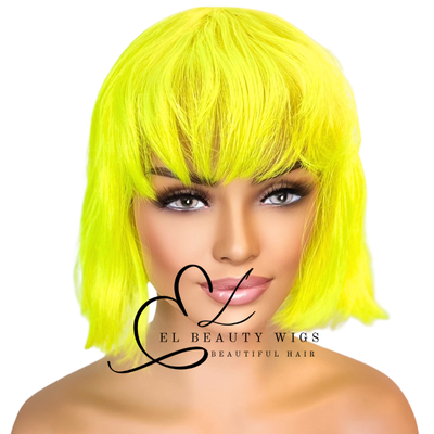 WIG | Neon Wig | Green Wig | Yellow Wig | Costume Wig | Natural-Looking Wig for Women | Easy Wear Synthetic Wig