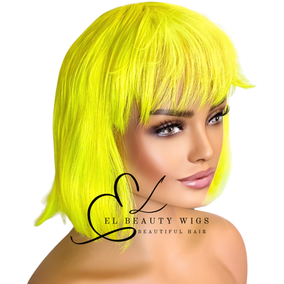 WIG | Neon Wig | Green Wig | Yellow Wig | Costume Wig | Natural-Looking Wig for Women | Easy Wear Synthetic Wig