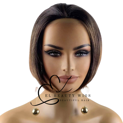 WIG | HALF-WIG | Brown Wig | Short Wig | Natural-Looking Wig for Women | Easy Wear Synthetic Wig