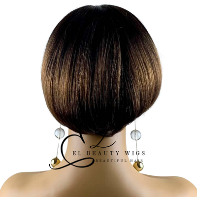 WIG | HALF-WIG | Brown Wig | Short Wig | Natural-Looking Wig for Women | Easy Wear Synthetic Wig