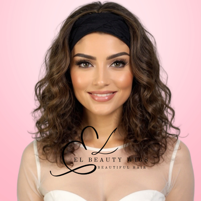 WIG | Brown Wig | Headband Wig | Natural-Looking Wig for Women | Easy Wear Human Hair Blend Wig