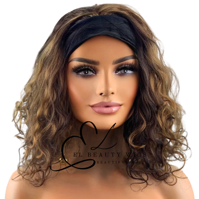 WIG | Brown Wig | Headband Wig | Natural-Looking Wig for Women | Easy Wear Human Hair Blend Wig