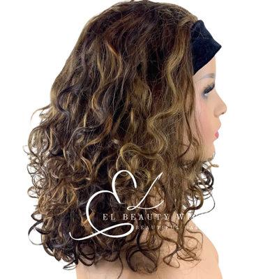 WIG | Brown Wig | Headband Wig | Natural-Looking Wig for Women | Easy Wear Human Hair Blend Wig