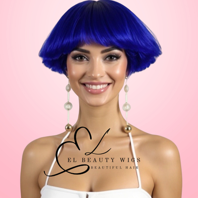 WIG | Blue Wig | Costume Wig | Natural-Looking Wig for Women | Easy Wear Synthetic Wig