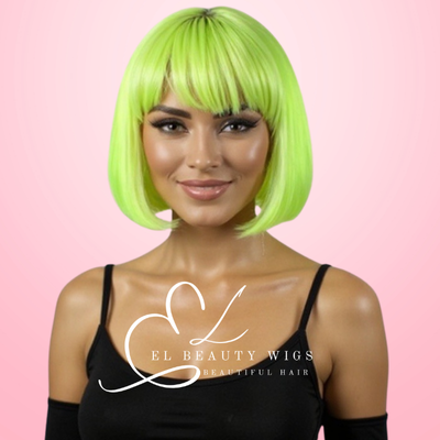 WIG | Neon Wig | Green Wig | Natural-Looking Wig for Women | Easy Wear Synthetic Wig
