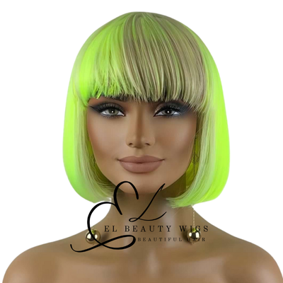WIG | Neon Wig | Green Wig | Natural-Looking Wig for Women | Easy Wear Synthetic Wig