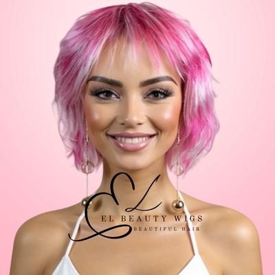 WIG | Pink Wig | Costume Wig | Pink and White Wig | Natural-Looking Wig for Women | Easy Wear Synthetic Wig