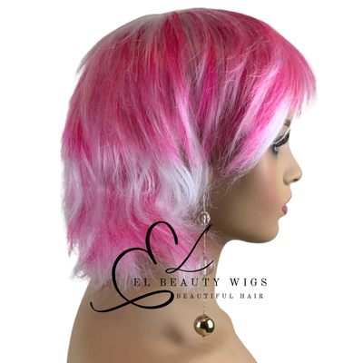 WIG | Pink Wig | Costume Wig | Pink and White Wig | Natural-Looking Wig for Women | Easy Wear Synthetic Wig