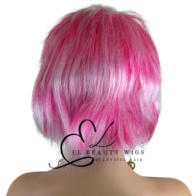 WIG | Pink Wig | Costume Wig | Pink and White Wig | Natural-Looking Wig for Women | Easy Wear Synthetic Wig