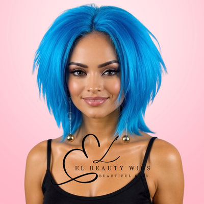 WIG | Blue Wig | Costume Wig | Natural-Looking Wig for Women | Easy Wear Synthetic Wig