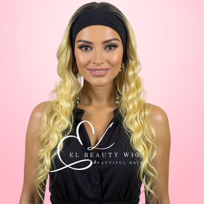 WIG | Blonde Wig | Long Blonde Wig | Blonde Headband Wig | Natural-Looking Wig for Women | Easy Wear Human Hair Blend Wig